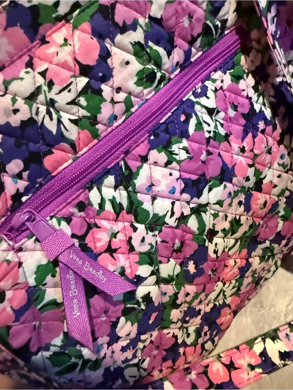 Vera Bradley Quilted Floral Cosmetic Pouch in Pink, Purple & Green
